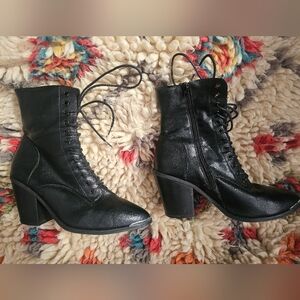 NEW LOOK witch lace up booties zipper side heeled halloween